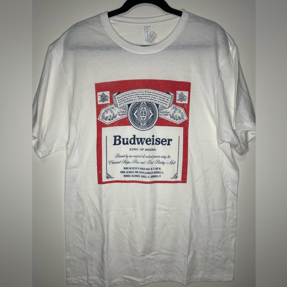 Budweiser Logo Short Sleeve TShirt Size Adult L New on Playery Heavy Cotton Tee